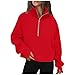 Pullover Sweatshirts for Women Oversized Sweatshirts for Women Cropped Zipper Hoodies Cute Outfits Half Zip Pullover Fall Winter 2025 Trendy Clothes Red M