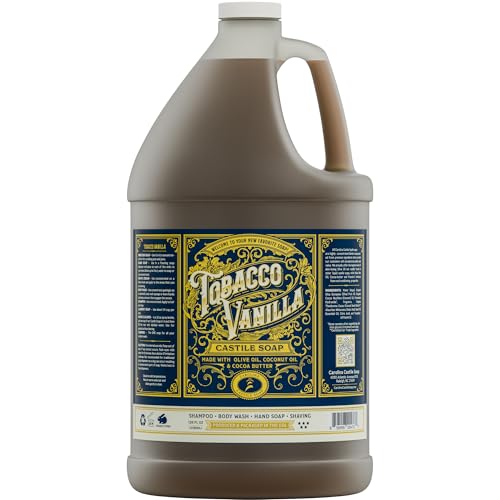 Image of Castile Liquid Body Wash for Sensitive Skin - Natural Shampoo for Men with Olive Oil, Cocoa Butter & Coconut Oil - Tobacco Vanilla by Carolina Castile (Tobacco Vanilla, 1 Gallon)