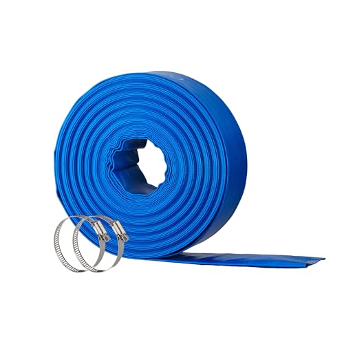 OasisTrim 2' x 100FT Pool Backwash Hose, Heavy-Duty Pool Hose, Lay Flat Discharge Hose, Durable Burst Resistant, Pool Filter Pump Water Drainage, Sump Pump Discharge, with 2 Clamps