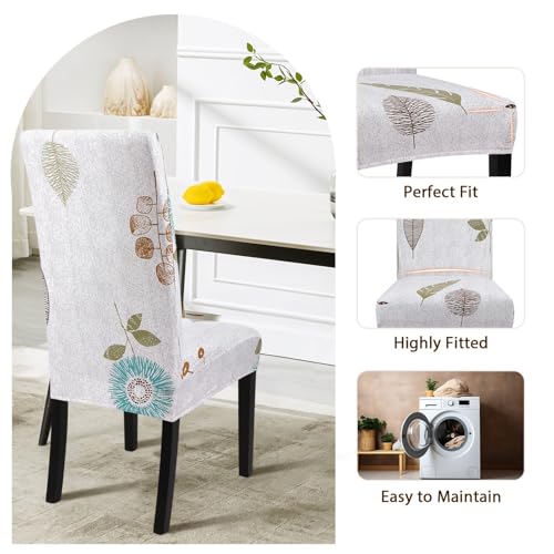 Image of SearchI Printed Dining Room Chair Covers Set of 6, Stretch Kitchen Chair Covers Washable Parsons Chair Slipcover Removable Dining Chair Protectors for Hotel,Ceremony(Autumn Leaves)