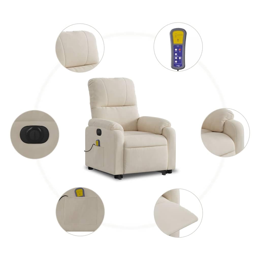 Massagesessel, elektrisch, beige, aus Mikrofaser, mit 6 Vibrationspunkten, Hebe- und Neigungsfunktion 135 Grad, stabiler Rahmen und Tasche