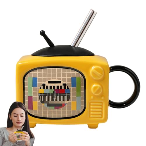 Taza de café taza de cerámica retro con lid 450 ml vaso vintage desayuno 8