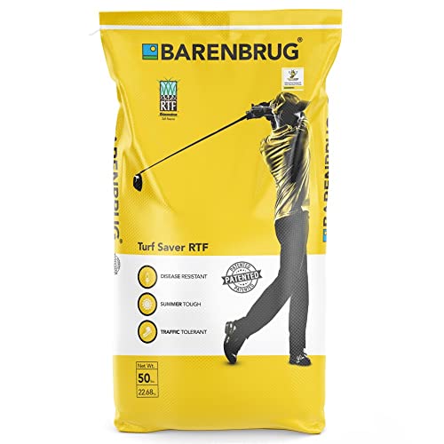 Barenbrug Turf Saver RTF Grass Seed w/Yellow Jacket Coating- Less Water Self-Repairing Tall Fescue Turf for Use on Sports Field Golf Courses Parks Lawns and Yard (50 LB Bag)