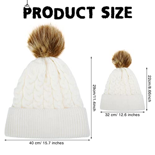 Warm Winter Baby Hat 4 Pieces Mommy and Me Hat Winter Family Winter Hats Baby and Mommy Beanie Mommy and Baby Matching Hats Knit Hat Crochet Beanie Ski with Pom Pom Ball, Pink, White3