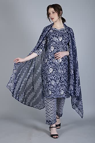 Image of DHRUVI TRENDZ Cotton Kurta Set With Dupatta For Women | Kurta Set For Women | Festive Kurta Set For Women | Regular Fit Kurta