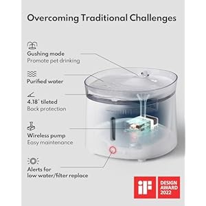 Silent Cat Water Fountain, HomeRunPet Pet Fountain with Wireless-Pump, Small-Dog Water Dispenser, Dual Mode, Quick Assembly & Easy-Clean, Filters Included, 68 oz/2L