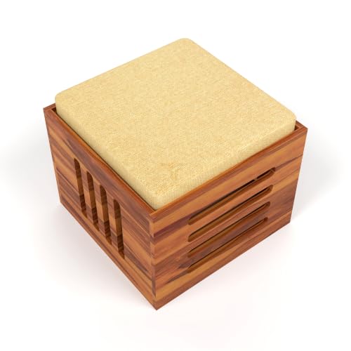 Image of ONIJA Solid Sheesham Wood Coffee Table with 4 Stools | Rosewood Centre Table with Cushioned Stool for Living Room (Urban, Honey Finish)
