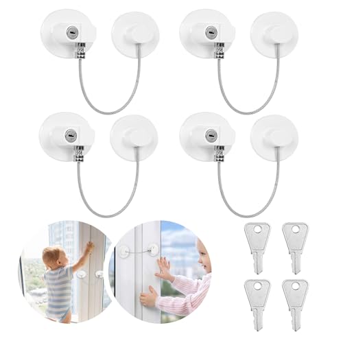 Window Safety Locks, Sunallwell 4Pcs Window Restrictors Locks for UPVC No Drilling Child proofing Locks Fridge Locks Cupboard Lock with Key, Window Restrictor for Kids Door Lock for Childproof