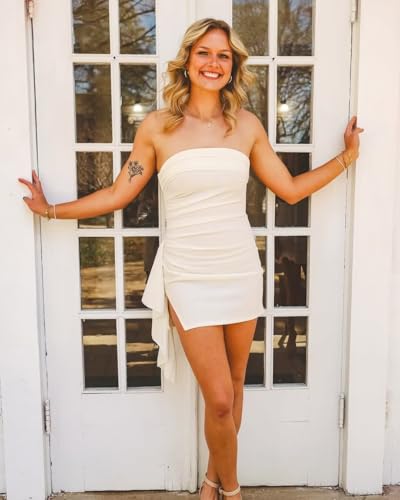 Strapless Satin Homecoming Dresses for Teens 2025 Short Tight Ruffle Mini Prom Cocktail Party Gown with Slit3