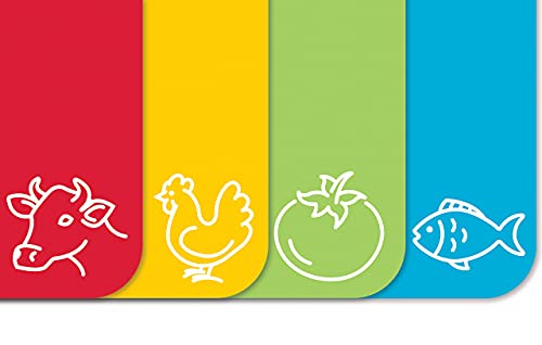 Flexible Plastic Cutting Board Mats, Heavy Duty Extra Thick 2Mm, Set Of 4, Color Coded With Food Icons, Textured Underside By Better Kitchen Products #TOP1