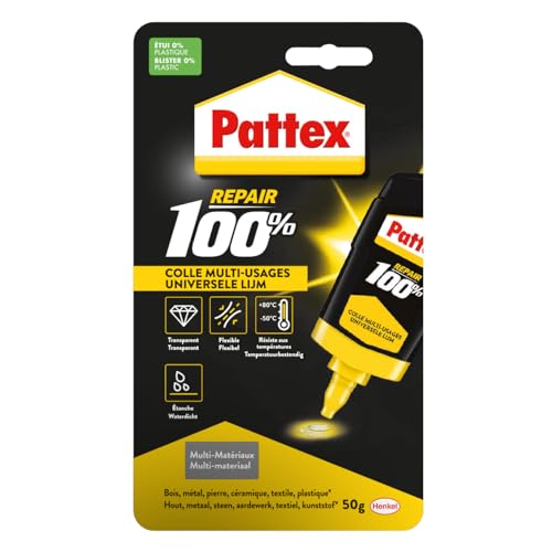 Pattex Repair 100% Colle Multi-usages, colle forte transparente pour tous types de travaux à l’intérieur et l’extérieur, colle liquide multi- matériaux, flacon 50 g