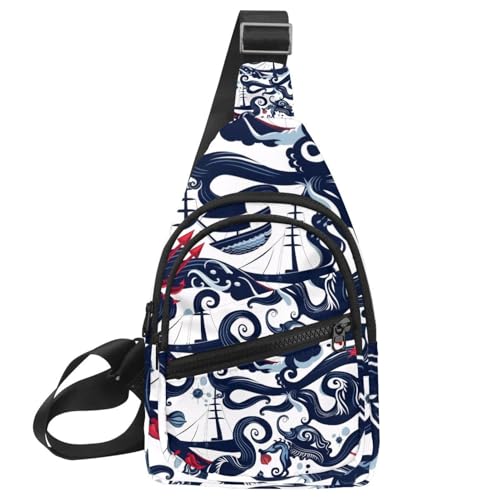 Sac à dos à bandoulière multicolore de style nautique avec sangle réglable