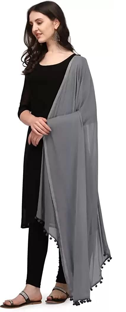 lereliable Women's Solid Plain Dupatta/Skarf/Stall/Hijab Size 2.25 Meters With Pom Pom Lace Daily Use For Women/Girls-picture-37