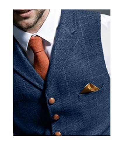 SOMTHRON Men's Suit Vest Wool Tweed Herringbone Single Breasted Slim Fit Business Formal Plaid Dress Waistcoat Groosmen4