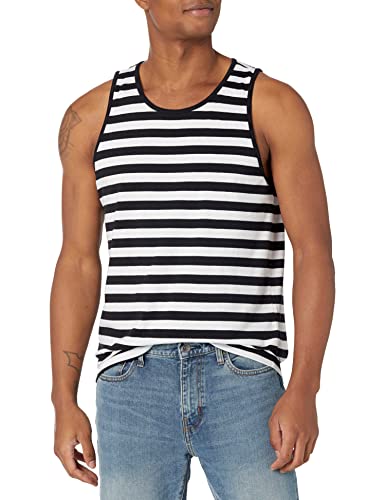 Amazon Essentials Men's Regular-Fit Vest, Black White Horizontal Stripes, XS