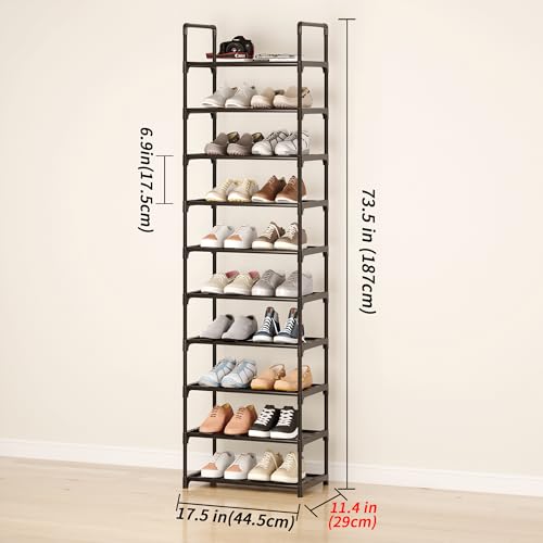 Adjustable 10-Tier Shoe Rack for 20-25 Pairs (Black)