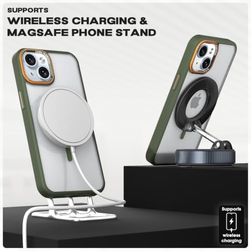 Image of Pikkme Back Cover for iPhone 15 Plus | Shockproof | Mag-Safe Compatible | Hard Transparent Back | Premium Raised Camera Protection | Bumper Case (Green Mag-Safe)