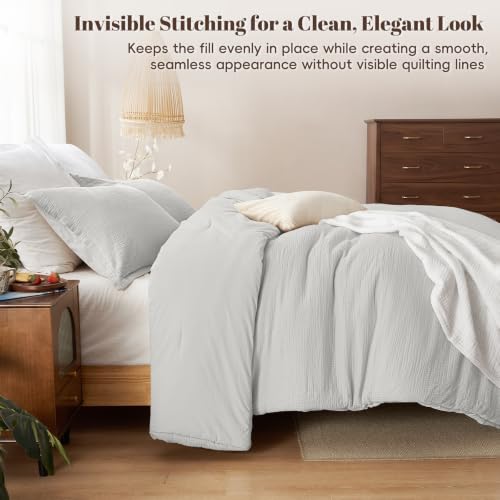 Image of PHF Cotton Muslin Comforter Set King, Ultra Soft Breathable, Light Grey