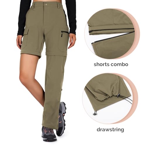 Cycorld Hiking Cargo Trousers Womens Zip Off Waterproof Walking Trousers Lightweight Quick Dry Convertible Stretch Outdoor Casual with 5 Pockets(Khaki,S) - Image 3