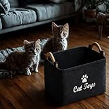 TSQZE Haustier Spielzeug Organizer Box, Katzenspielzeug Boxen Mit Griffen, Welpen Sachen Korb Filz Aufbewahrungsbox, Organizer Für Die Organisation Von Haustierspielzeug, Decken, Leinen (Katzen)