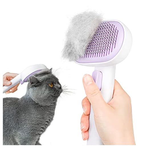 Spazzola per Gatti e Cani, Aumuca Spazzola Gatto Autopulente con Setole più Stabili, Togliere Eccesso e Morti Peli Animali, Spazzola Morbida per Cani e Gatti a Pelo Lungo, medio e Corto (Viola)
