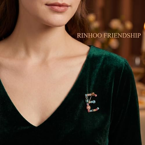 Image of Initial Brooch Pins A-Z 26 Letters Brooches For Women Colorful Enamel Alphabet Pin Pearl Crystal Lapel Pin