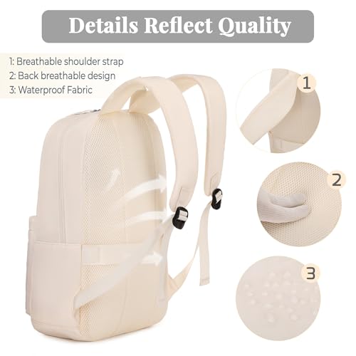 25L Classic Backpack,Durable Lightweight Water-Resistant Pack with Laptop Sleeve Fits 15.6 Inch,Casual Daypack Backpack for College,Beige - Image 5