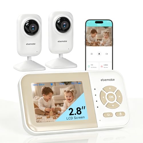 Image of ebemate Video Baby Monitor with 2 Cameras |1200FT Range | Real-Time Temp & Feeding Alerts | No-Glow Night Vision | 2-Way Talk Audio | Baby Camera Monitor with 2.8" LCD Screen
