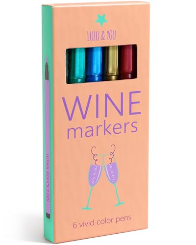 LuLu Wine Glass Markers - Metallic Colors 6 Pens Pack - Wine Charms Alternative