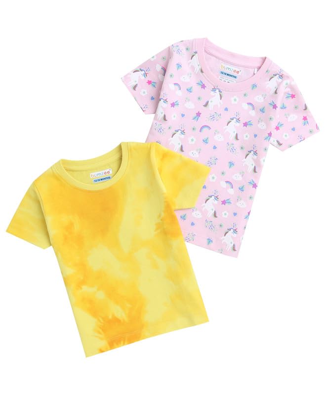 BUMZEE Peb9207 - Pack de 2 camisetas de algodón para niña, corte regular, media manga, para niña