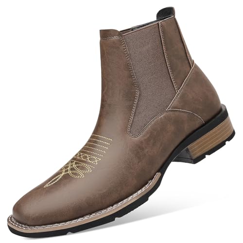 Image of Santimon Men's Square Toe Chelsea Boots, Ankle High, Slip-On, Anti-Slip Dress Casual Outdoor Boots