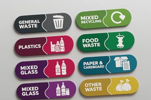GALATIANS 8 Sticker Set: Mixed Waste (150 x 50 mm) | Recycling Stickers for Bins | General Waste Stickers for Bins | Outdoor Use | Durable & Clear Bin Sticker Set