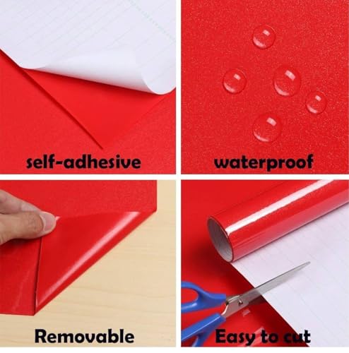 Image of ONETON Glossy Red Contact Paper Decorative Self Adhesive Counter Top Peel and Stick Wallpaper for Kitchen Cabinets Shelf Drawer Liner Desk Dresser (RED Glossy WP, 24x80 inch)