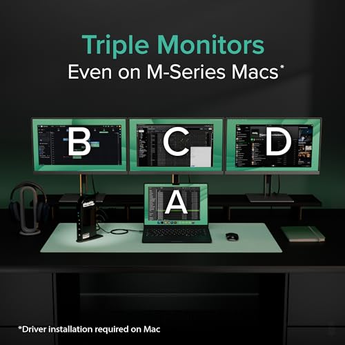 Image of Plugable USB-C Triple Monitor Docking Station: 13-in-1 Laptop Dock with 100W Charging for Mac (DisplayLink Driver Required), Windows, Chrome, 3 HDMI, Gigabit Ethernet, SD, USB-C 20W, 4 USB - UD-ULTCDL