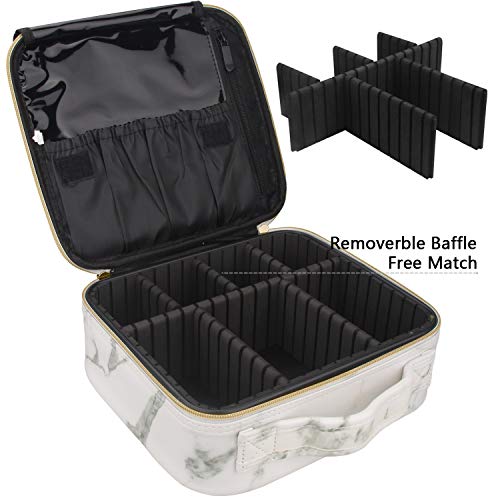 Marble Makeup Case Travel Makeup Bag Marble Cosmetic Bag Makeup Train Case for Women Brush Storage Box Organizer Holder with Adjustable Dividers (Marble Pattern)