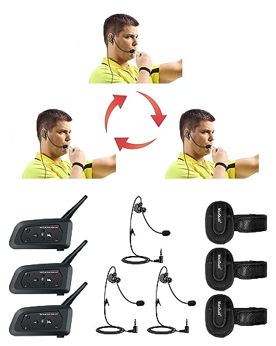 Maxquall Referee Headset 3 People Talk Same Time Football Soccer Wireless Arbitro Communication System-Latest Chip-Newly Designed Earpiece(3V4(/w R Earpiece))