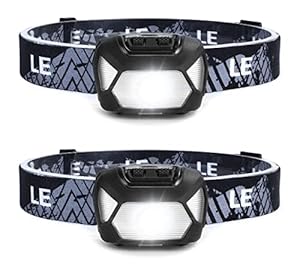 Lepro Head Torch, 2 Pack Super Bright LED Headlamp with 6 Lighting Modes, Waterproof, Battery Powered LED Lightweight Headlight for Cycling Running Camping for Kids Adults