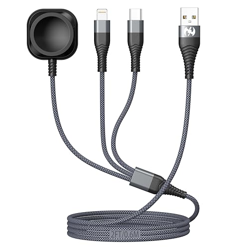 Apple Watch Charger Multi Charging Cable 2FT Nylon Braided USB AM Port to Lightning Type C USB C Cord iWatch Magnetic Wireless Charger 3 in 1 Charging Wire for Apple iPhone Android Phone and iWatch