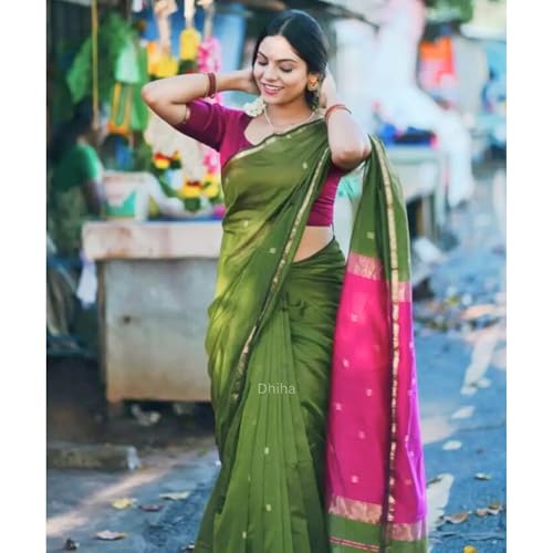 Image of Original Maheswari Cotton Silk Saree for Women | Kanjivaram Pure Silk Cotton Sari with Blouse | Zari Work | Tassels | Handloom Weave