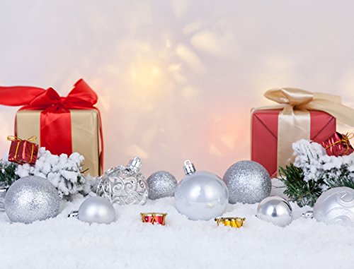 AMS 90ct Christmas Ball Assorted Pendant Shatterproof Ball Ornament Set Seasonal Decorations with Reusable Hand-Help Gift Boxes Ideal for Xmas, Holiday and Part (90ct, Silver) - Thumbnail 7