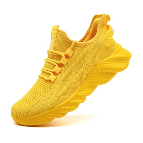 XKOWUO Mens Walking Shoes Running Trainers Sneakes Athletic Gym Fitness Sport Shoes Non Slip Breathable Mesh Workout Fashion Slip On ComfortableYellow US 10