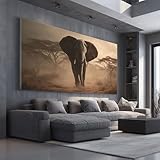 Wandbilder für Wohnzimmer Tiermotiv Elefant Modern Leinwandbilder Sepia Stil Akazie Kunstdruck Poster Pastoral Strauch Wanddeko für Schlafzimmer - Ungerahmt 70x140 cm
