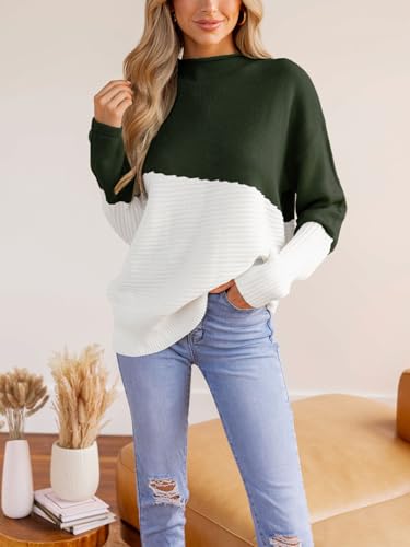 CUPSHE Womens Fall Long Sleeve Mock Neck Sweaters Colorblock Oversized Long Sleeve Knit Pullover Jumper Tops4