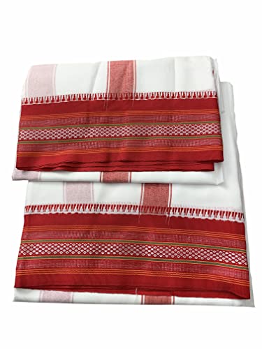 Image of Rameshwaram Fabrics Men's Dhoti 4 Meter + 2.25 Meter Cotton Snow White dhoti for pooja 9X5