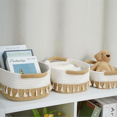 danpinera Rope Storage Baskets for Organizing, Small Cotton Woven Basket for Bathroom Shelf Nursery, Decorative Basket Organizer Bins Set of 3 white&Jute - Cosy Home Interiors danpinera Rope Storage Baskets for Organizing, Small Cotton Woven Basket for Bathroom Shelf Nursery, Decorative Basket Organizer Bins Set of 3 white&Jute - Image 9