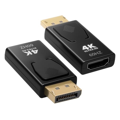 kcrnw 2PCS DisplayPort to HDMI Adapter 4K1080p @60Hz DP to HDMI Male to Female Converter Full HD 4K Gold-Plated Compatible with PC GPU HDTV Monitors Projectors Laptops Computer Desktop (Black)