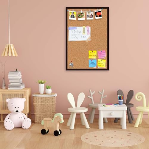 Image of ArtzFolio Cork Board | Bulletin Board Notice Pin Board | Vision Soft Board Combo with Thumb Push Pins & Sticky Notes | Dark Brown Frame | 12 x 18 inch (30 x 46 cms)