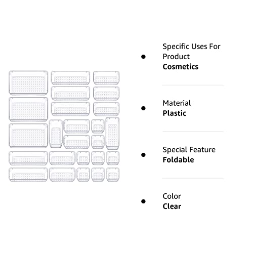 Wowbox 25 Pcs Clear Plastic Drawer Organizer Set, 4 Sizes Desk Drawer Divider Organizers And Storage Bins For Makeup, Jewelry, Gadgets For Kitchen, Bedroom, Office Bathroom, Office #TOP6