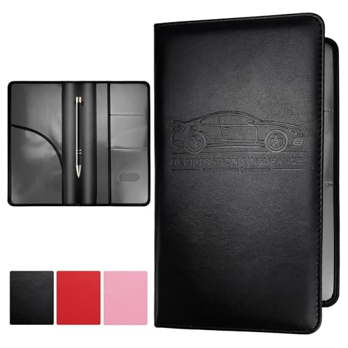 Car Registration and Insurance Card Holder, Leather License Document Black