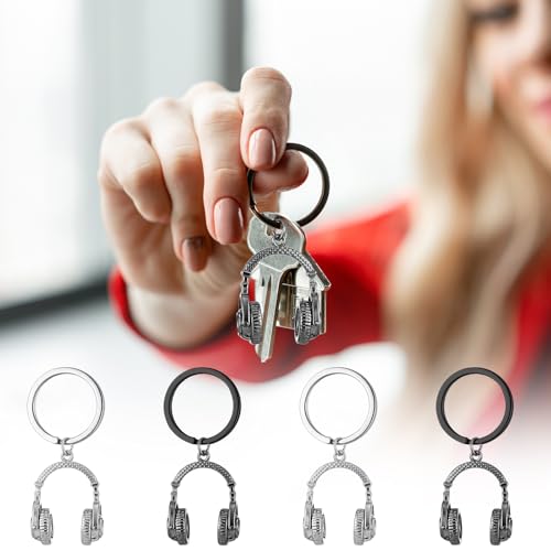 Sureio 4 Pcs Headphone Keychain Mini Music Keychain Singer Music Lover Dj Gifts Headset Keyring Party Favors Purse Bag Jewelry Accessories for Man and Women Christmas Gift